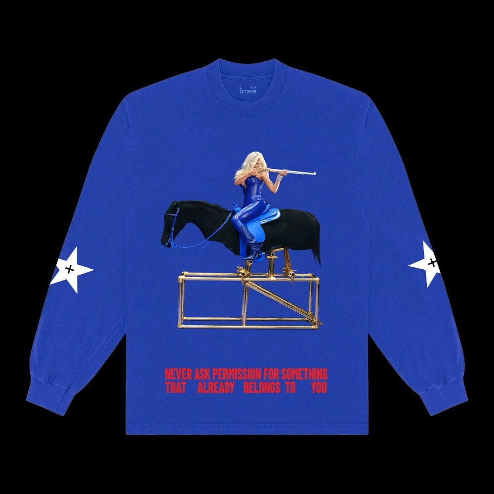 Beyoncé Cowboy Carter Merch American Requiem Long Sleeve Blue Tee Shirt